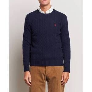 NEW POLO RALPH LAUREN cable knit wool-cashmere sweater in navy
